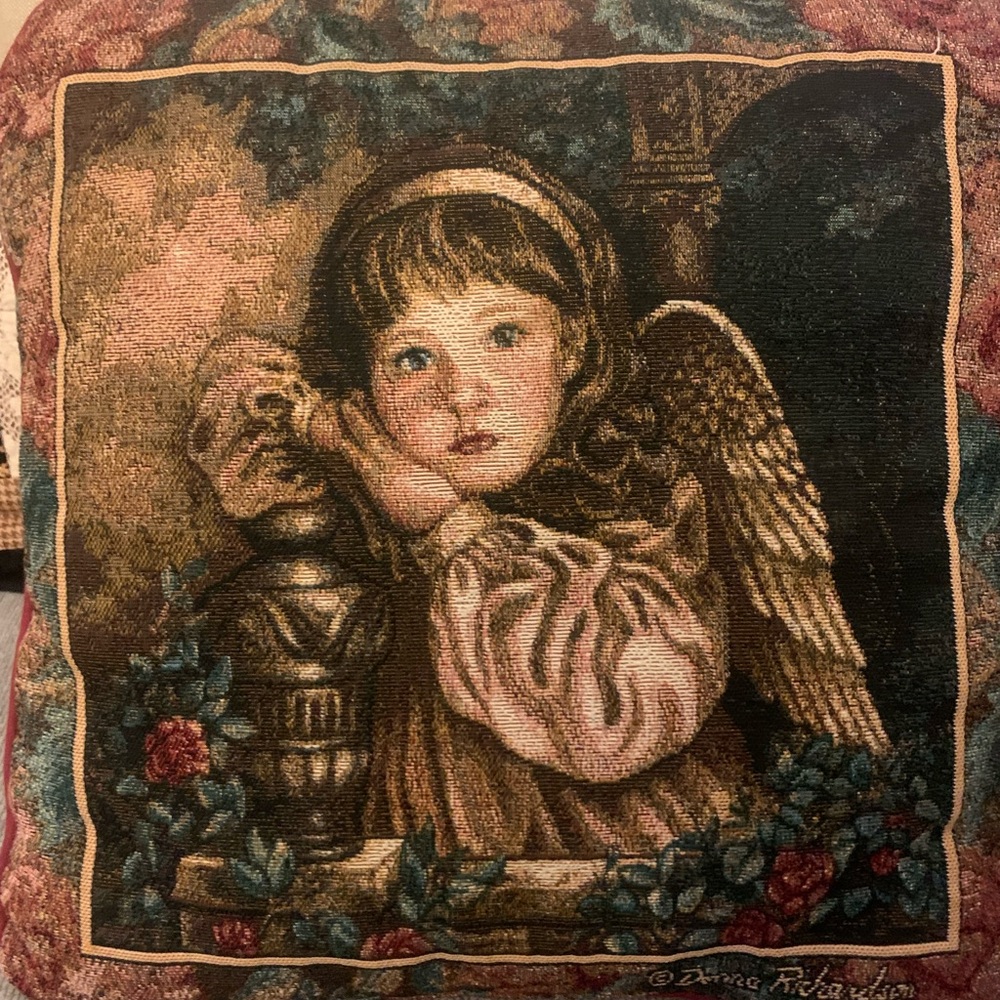 Angel Child Donna Richardson tapestry pillow  double sided signed